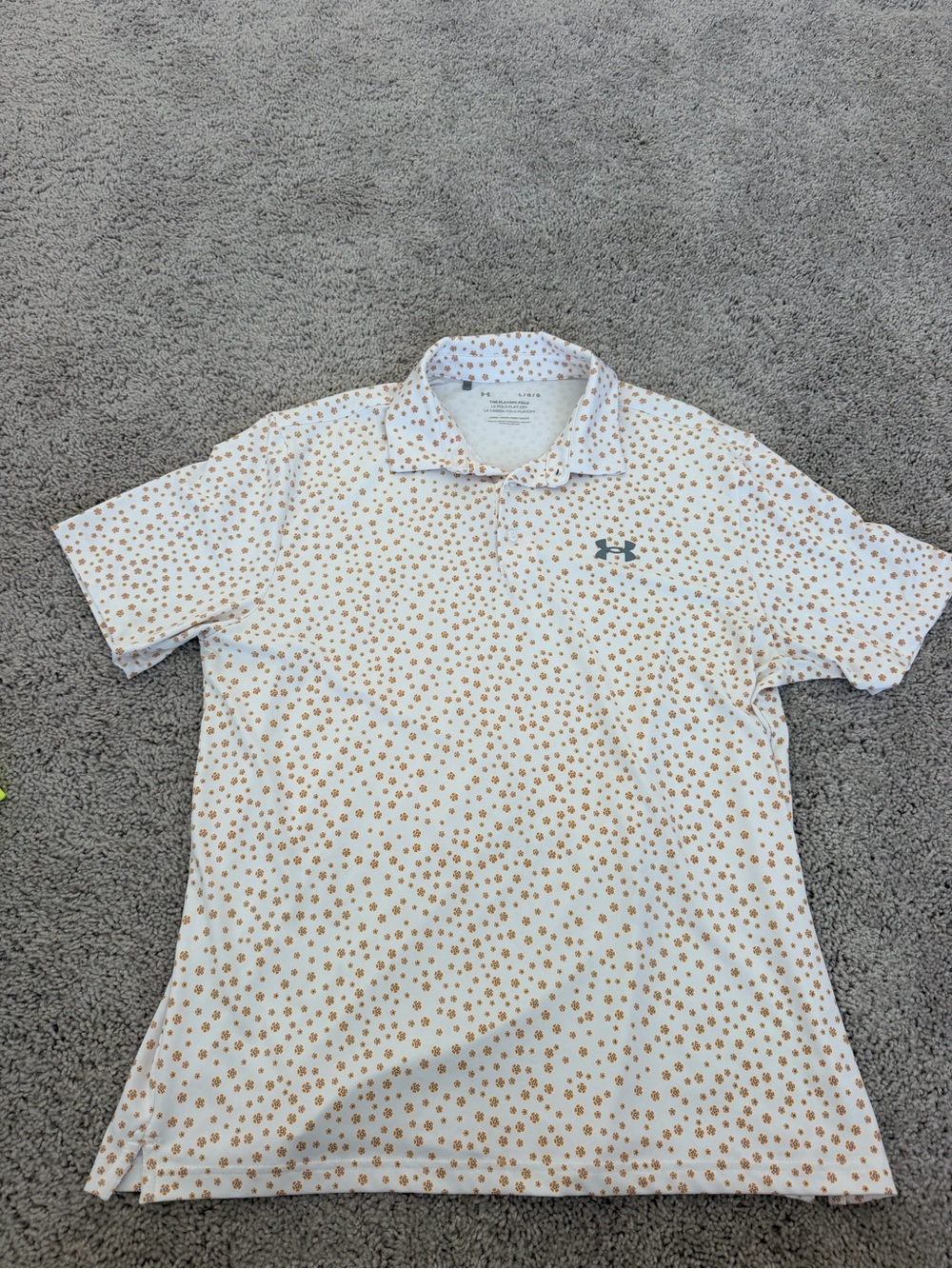 Under Armour Men’s White Polo with Tan Dot Floral Print